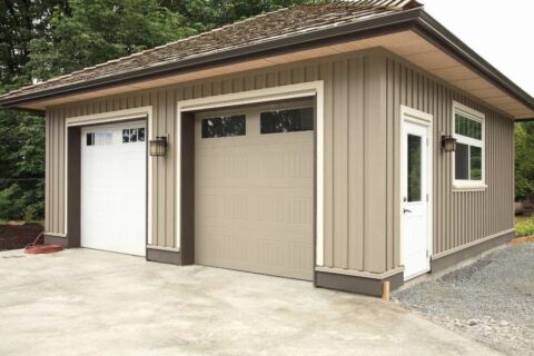Garage with two doors.
