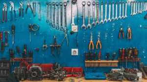 tools hung up in garage